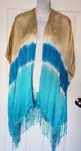 Chicos womens Brigitte Ruana Size OS Wrap Cape Cover Fringes